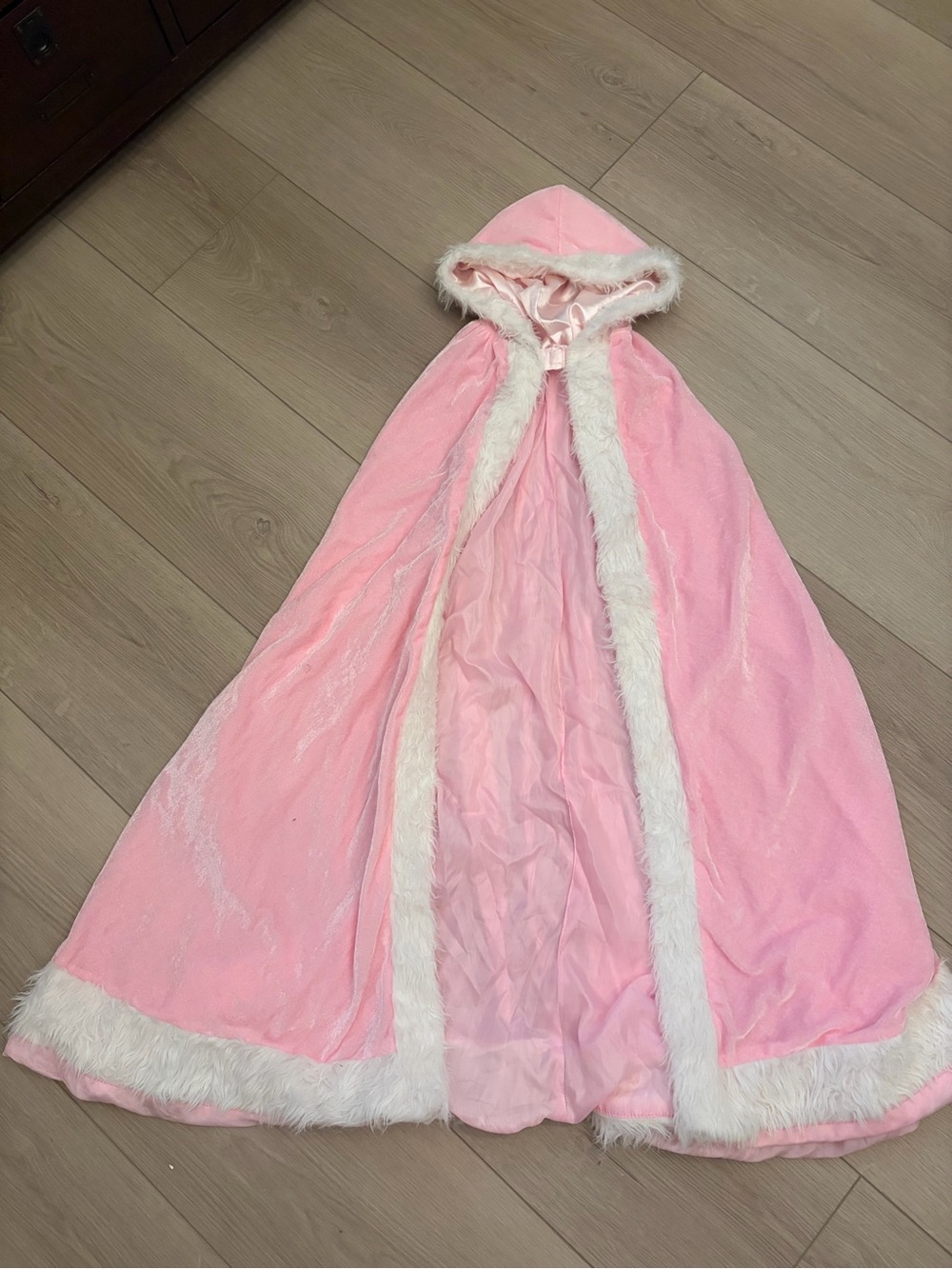 Girls' Pink Hooded Faux-Fur Trim Cape Coat
